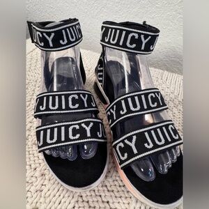 Juicy Couture Y2K Platform Sandals Impulse Logo Elastic Strap Black Size 6.5